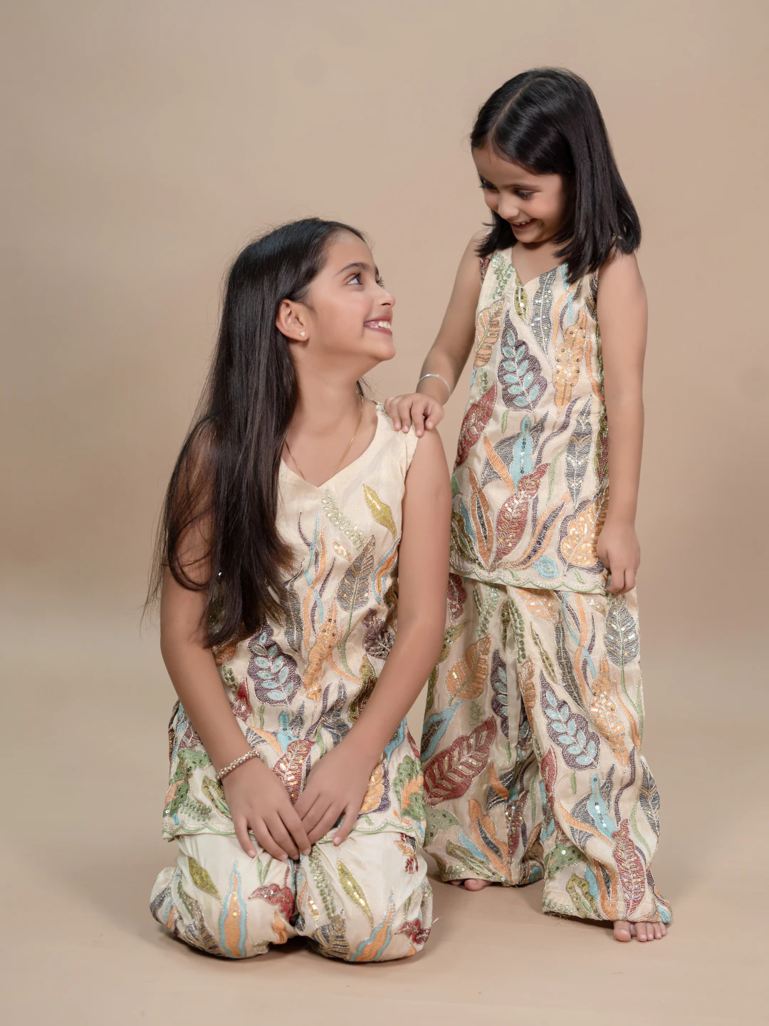 Ethereal Beige Multicolor Embroidered Kurti Set