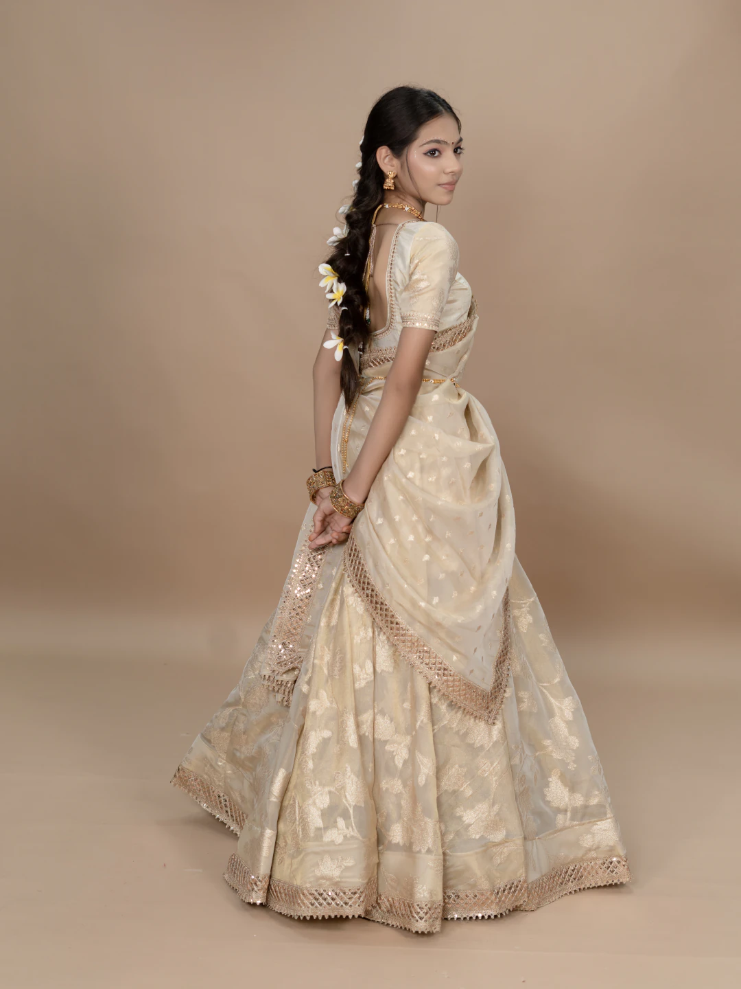 Golden Cream Lehenga Set