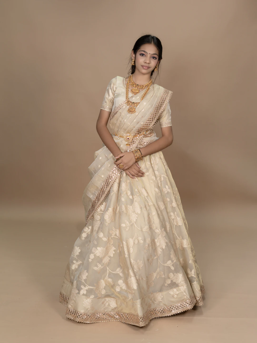 Golden Cream Lehenga Set