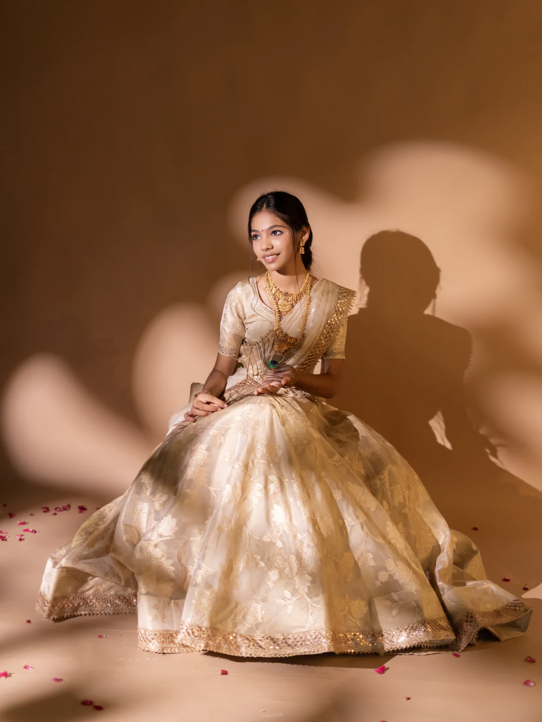 Golden Cream Lehenga Set