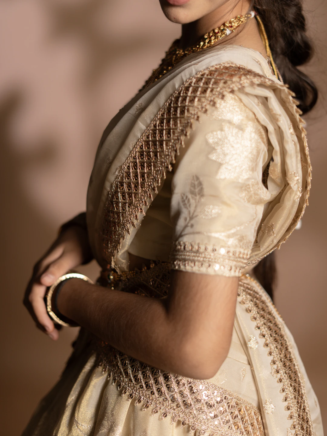 Golden Cream Lehenga Set