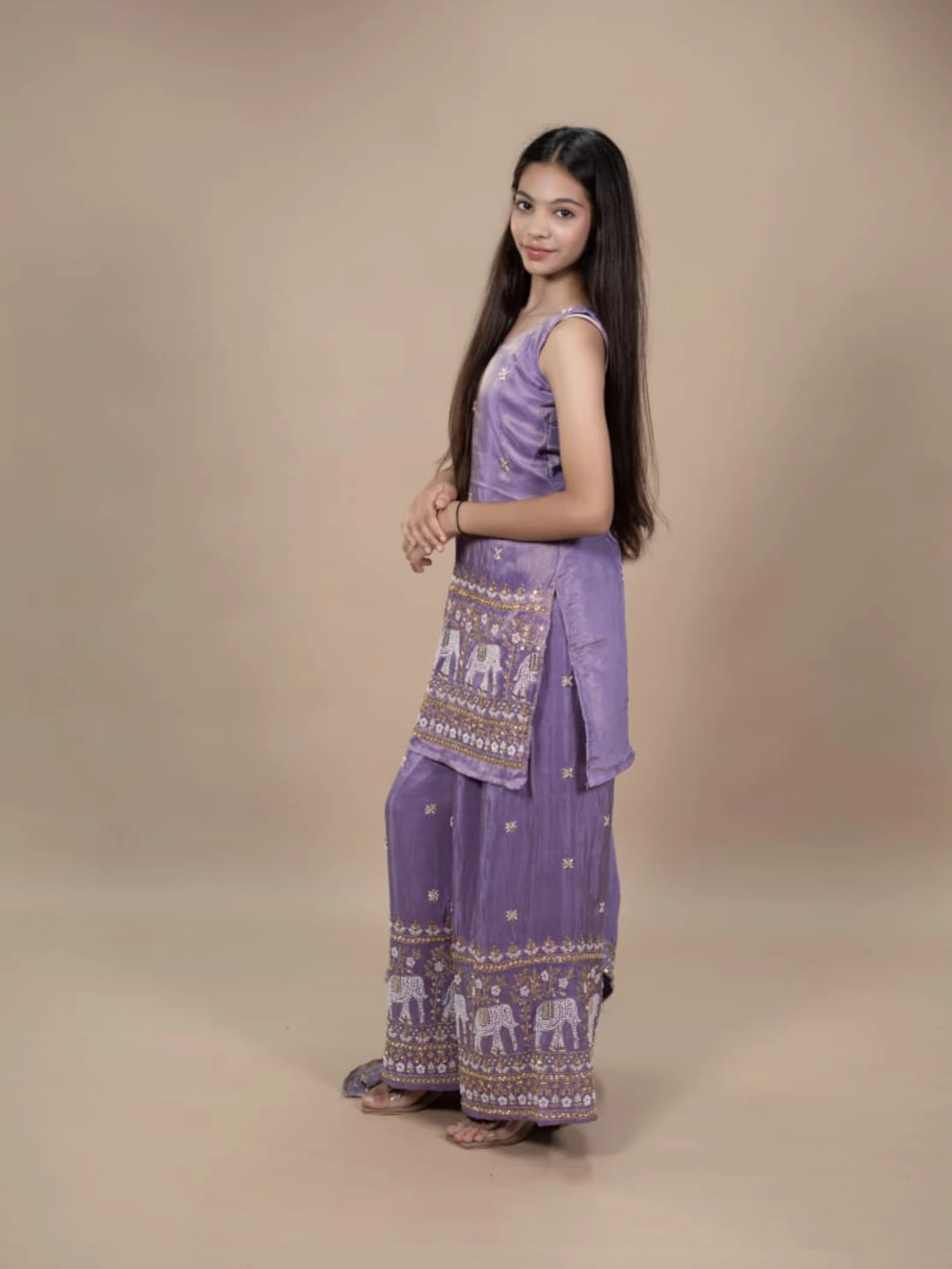 Lilac Traditional Indian Suit with Moti and Nalli work