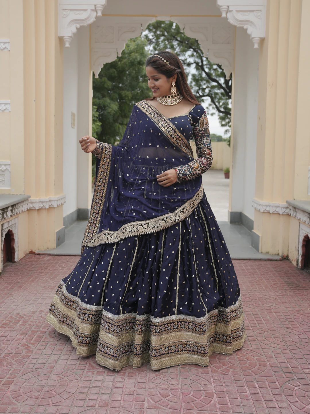 Elegant Navy Blue Lehenga Bridal set