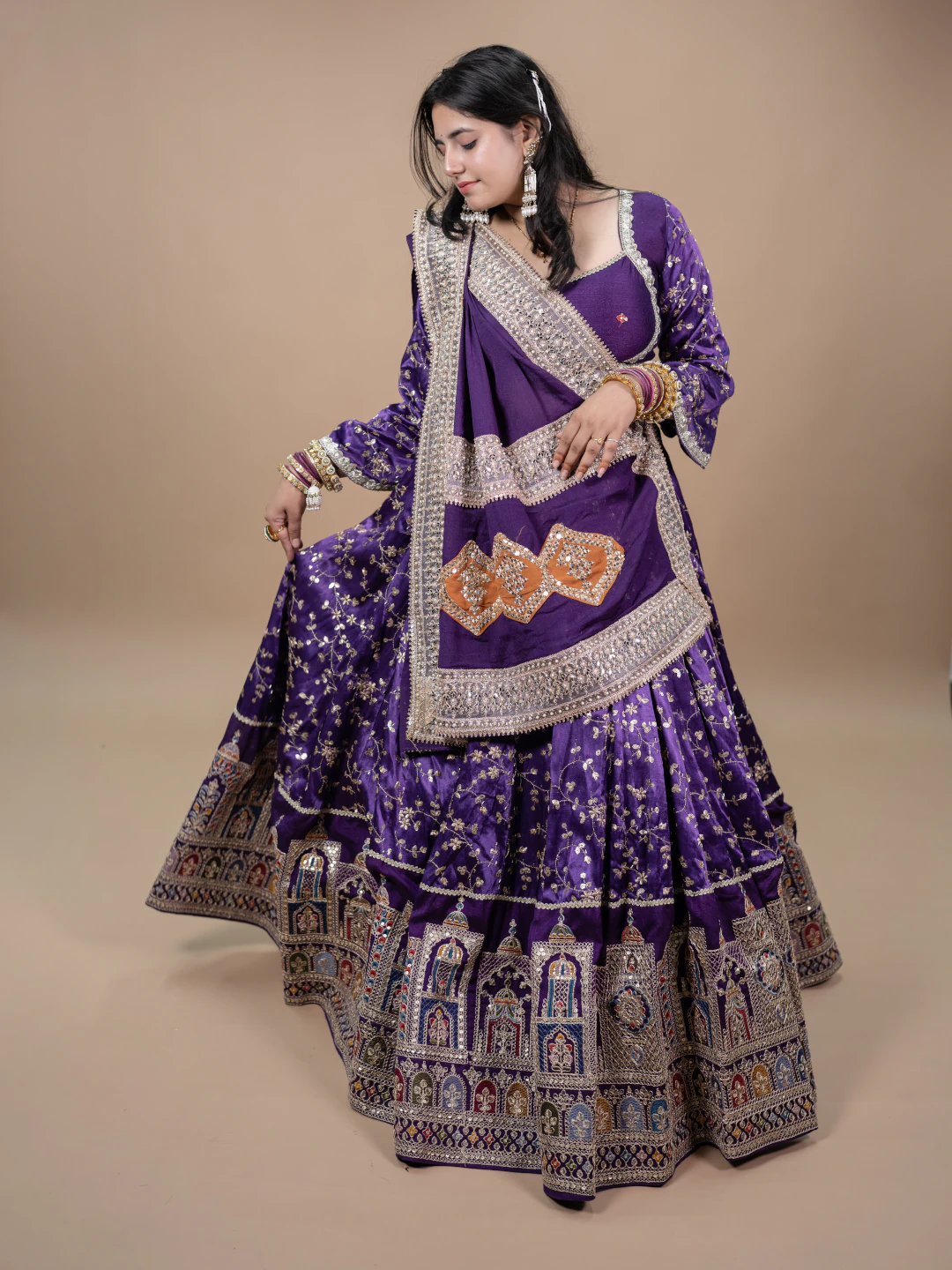 Royal Purple Dress with Multi-Colour Embroidery Accents