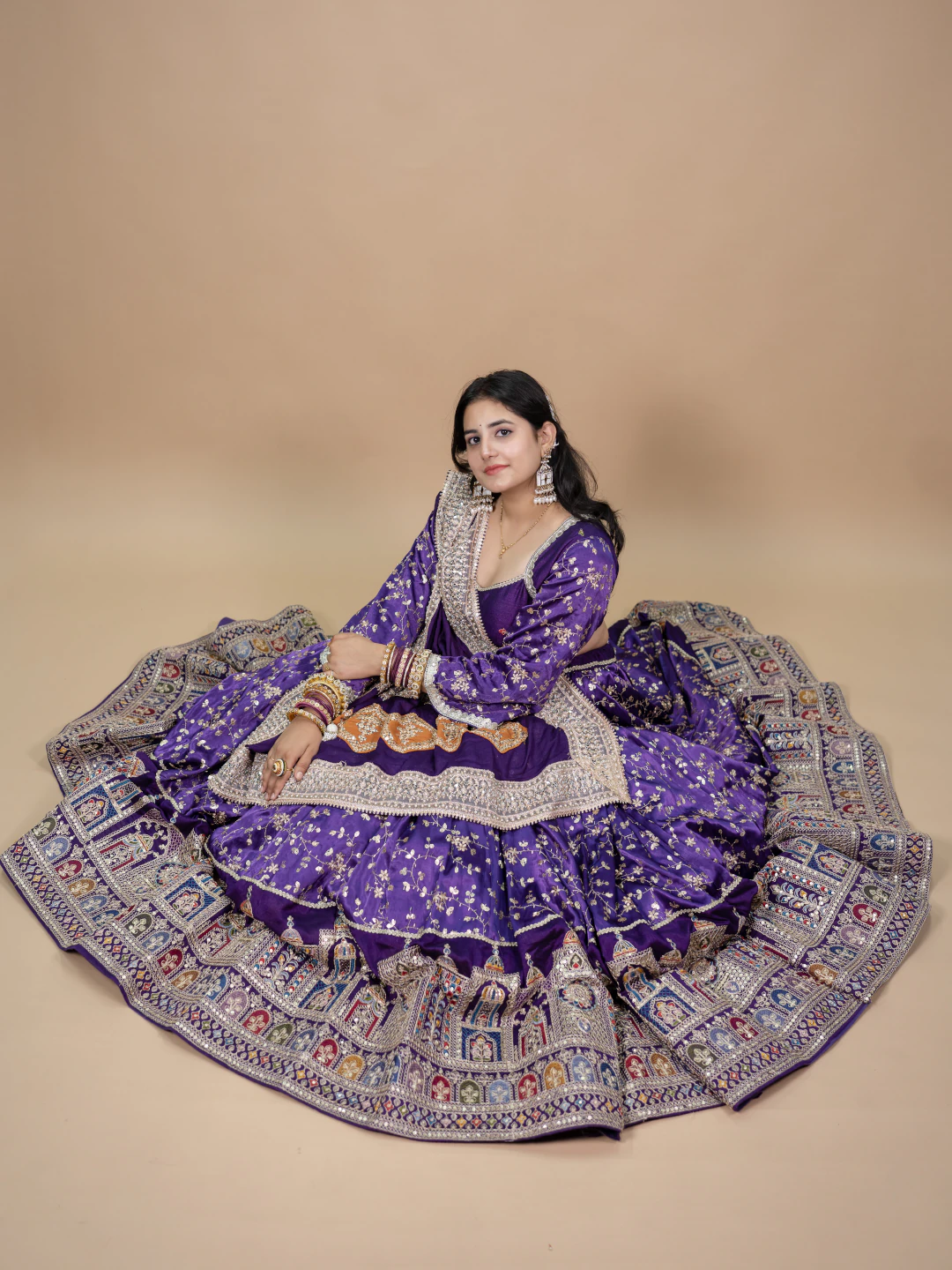 Royal Purple Dress with Multi-Colour Embroidery Accents