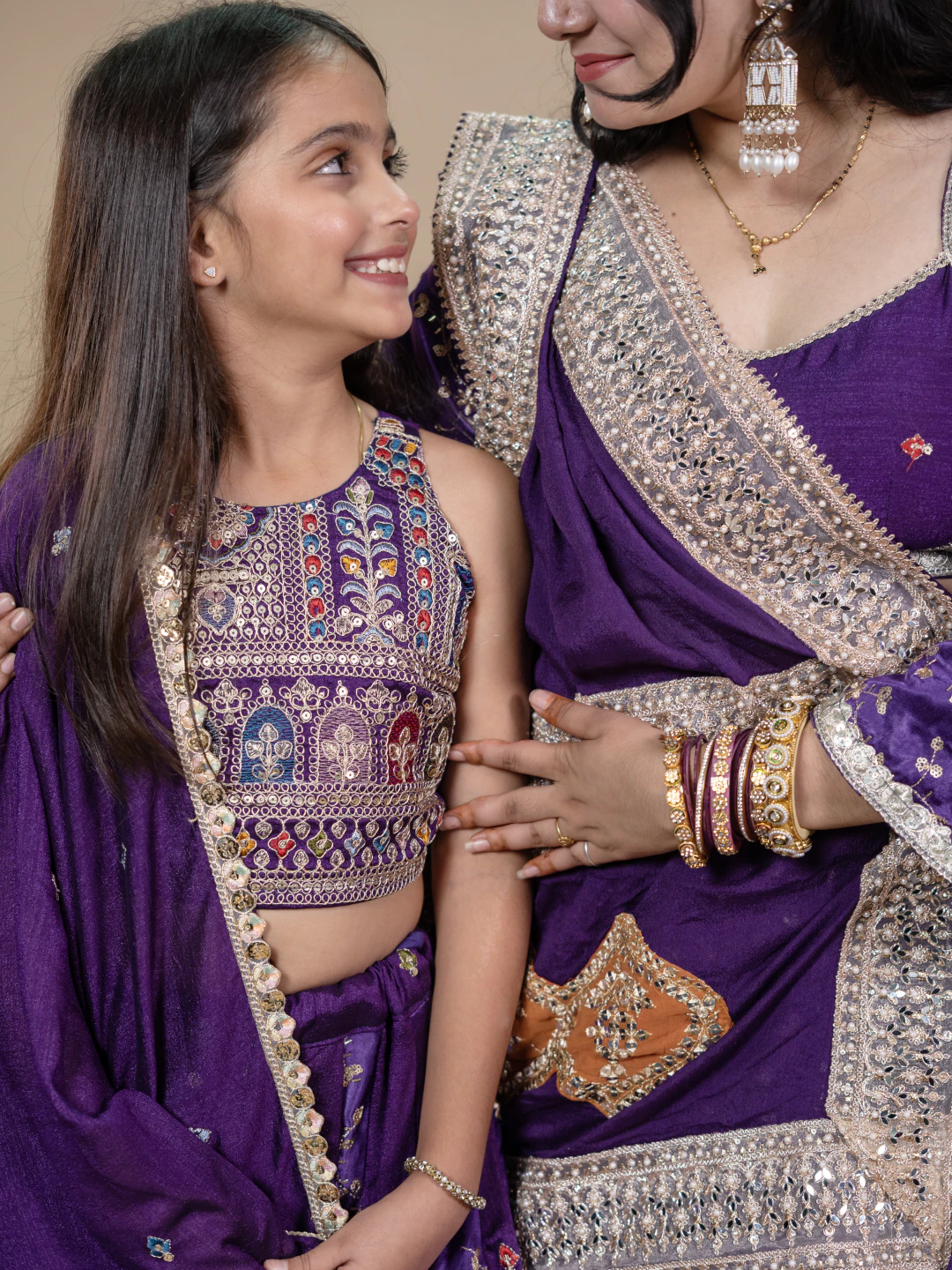 Royal Purple Mother Daughter Lahenga Set