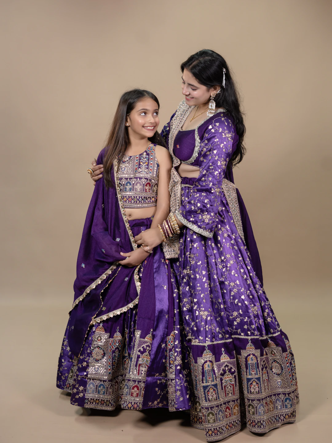 Royal Purple Mother Daughter Lahenga Set