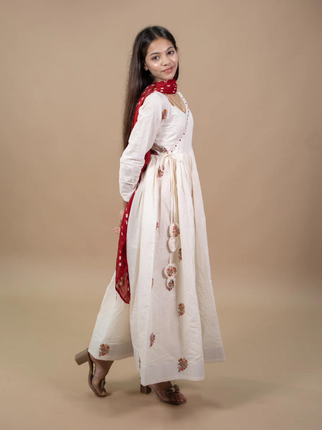 Elegant White Anarkali Kurti Set