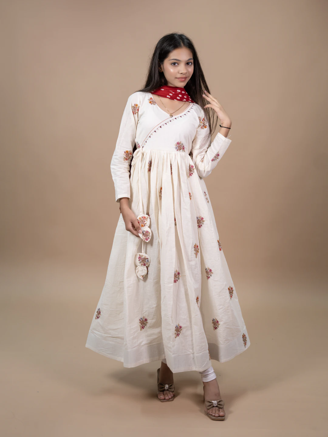 Elegant White Anarkali Kurti Set